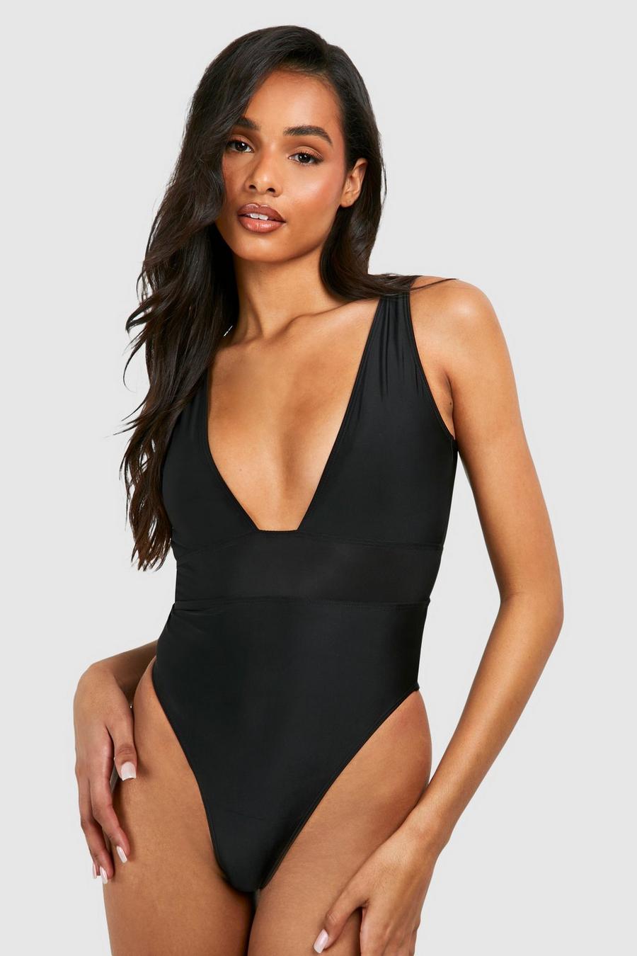 Black Tall Essentials Plunge Swimsuit image number 1