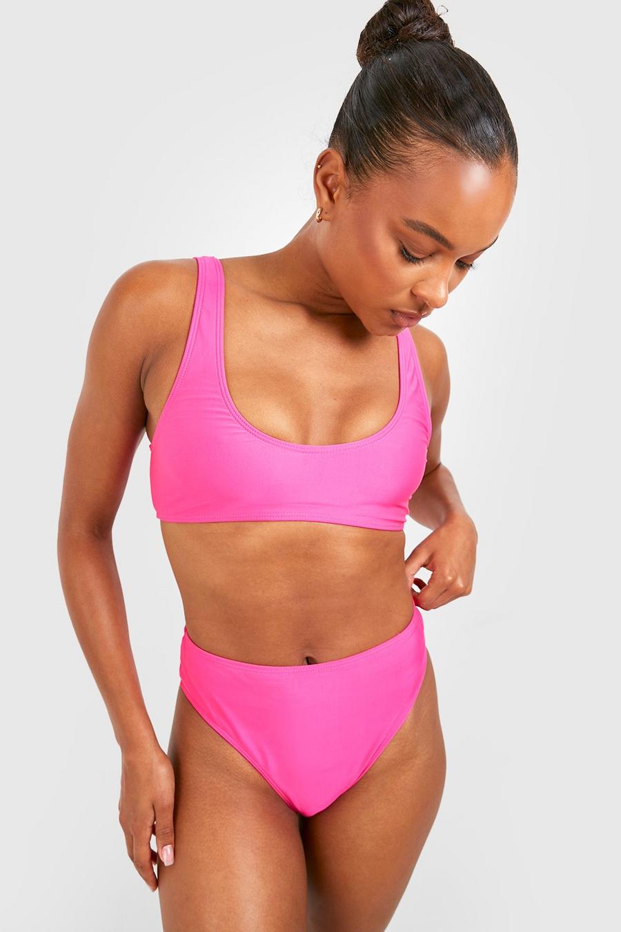 Bright pink Tall Essentials Scoop Bikini Set