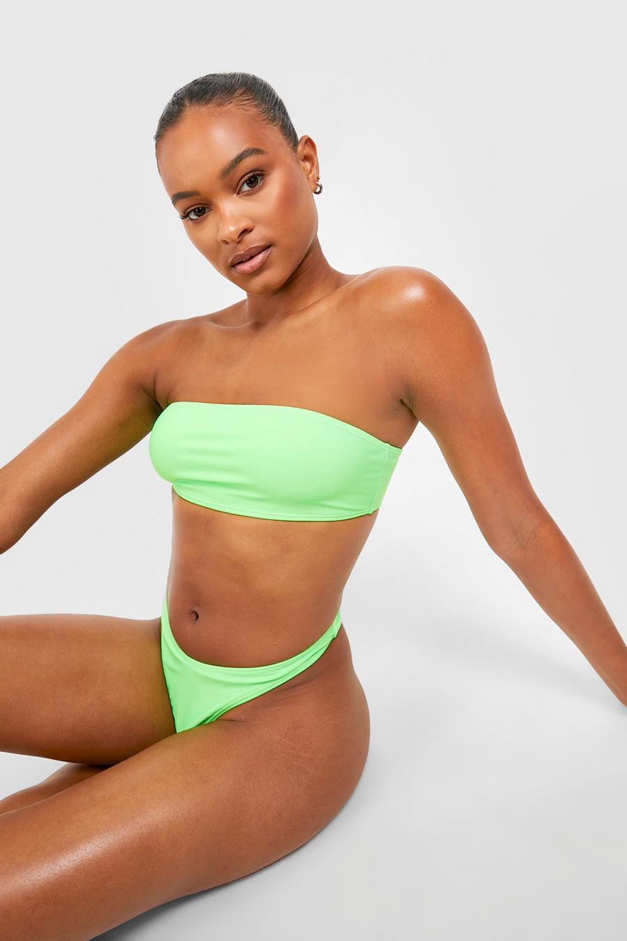 Bright green Tall Essentials Bandeau Bikini Set image number 1