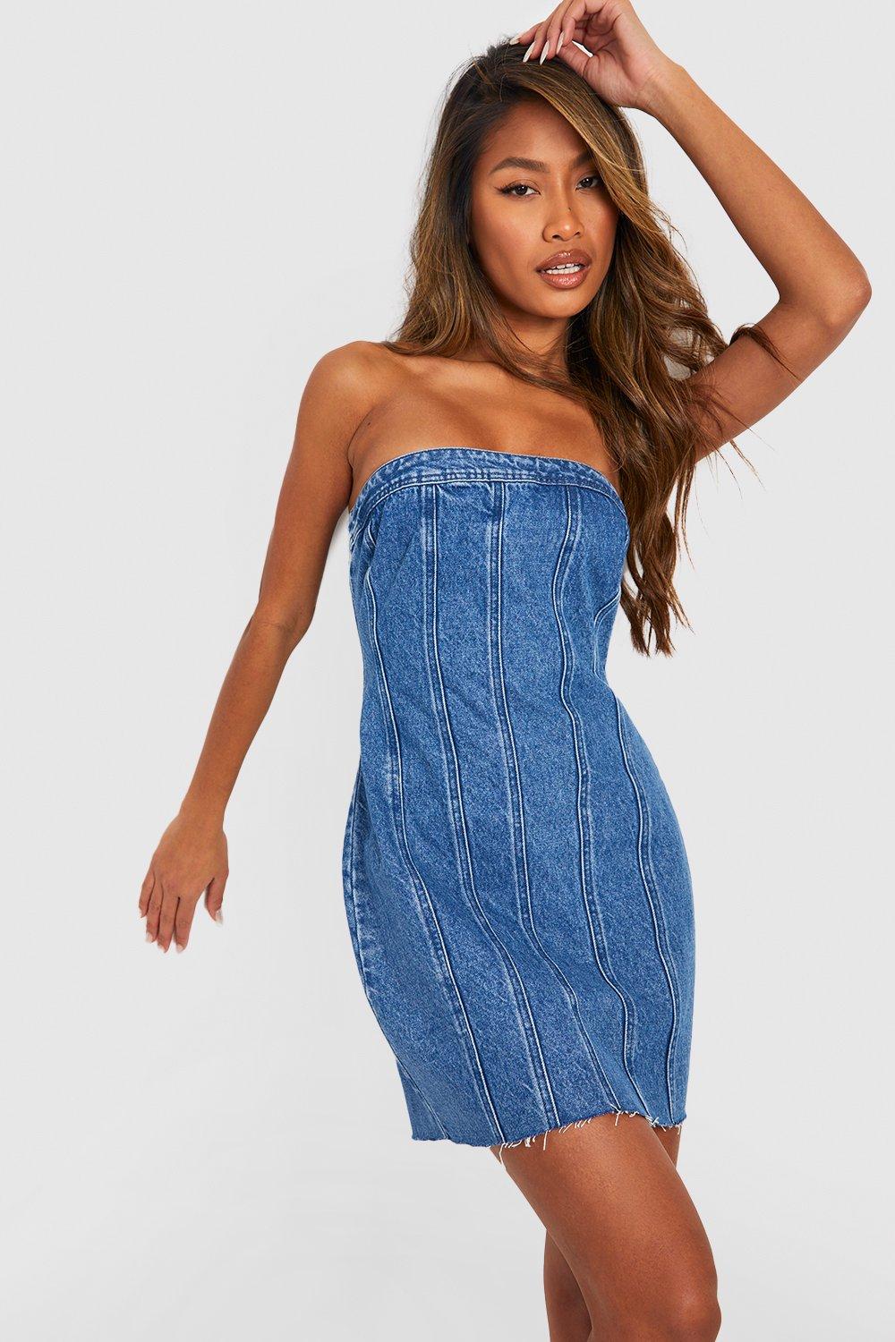 Women's Seamed Bandeau Denim Corset Dress