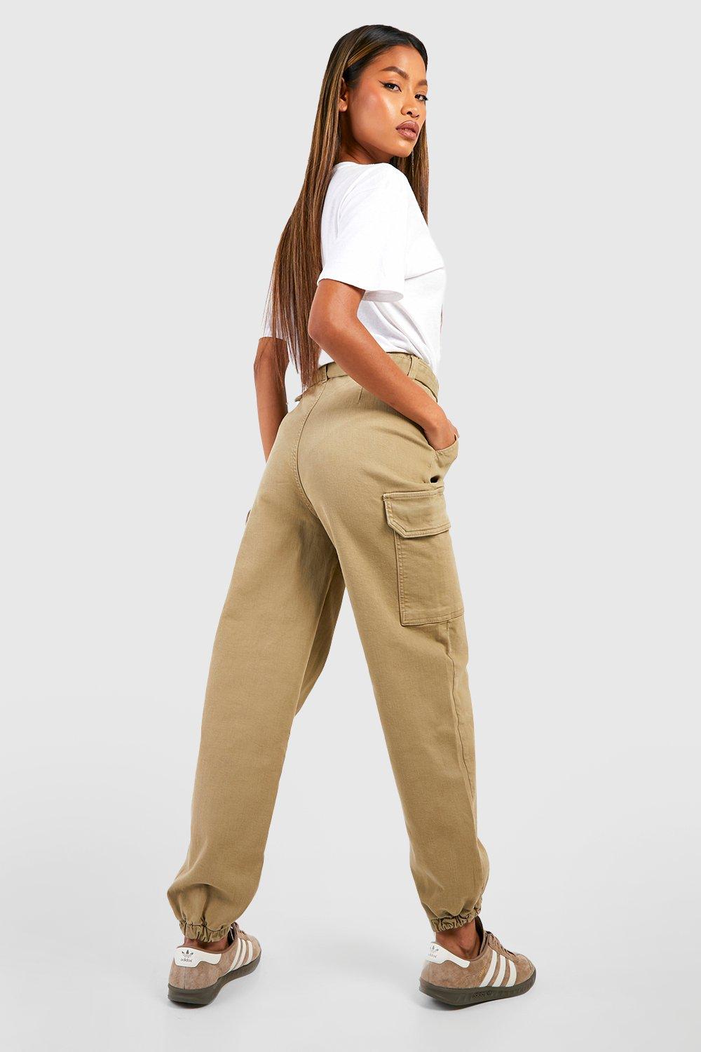 High Rise Belted Cargo Khaki Pants