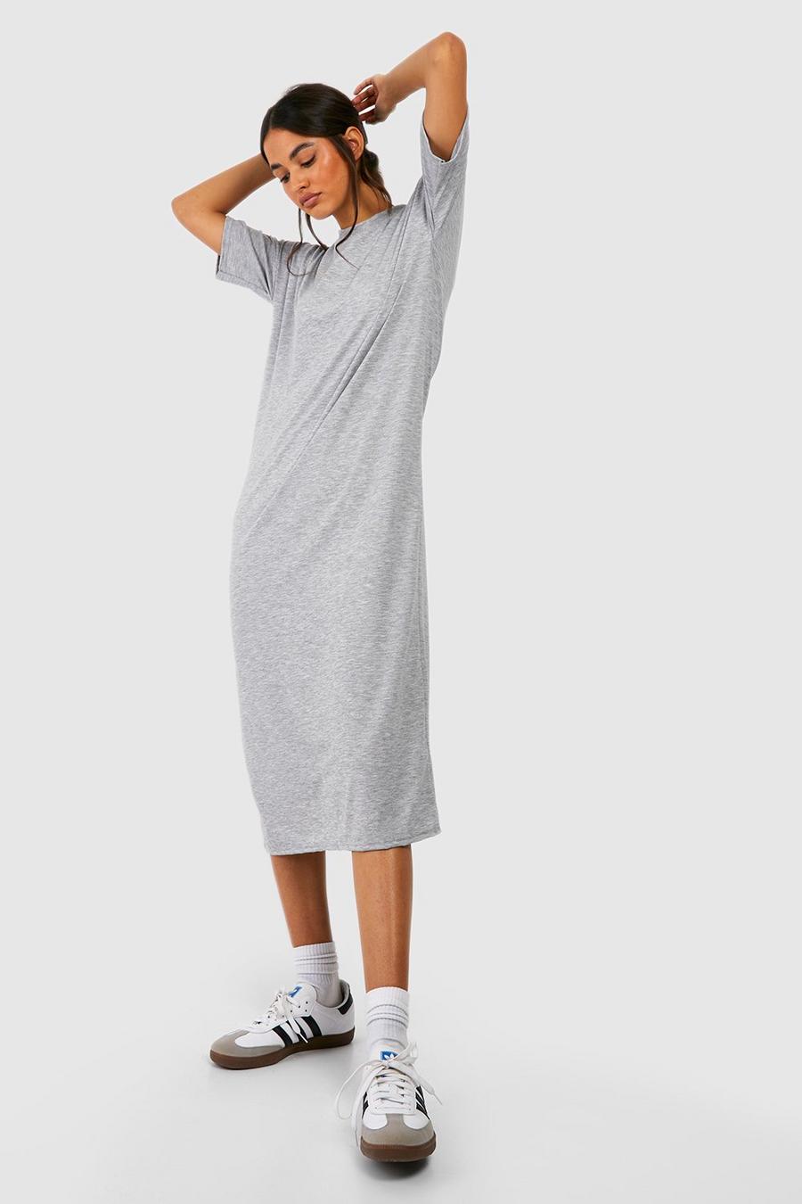 Grey marl Drop Shoulder Midi T-shirt Dress