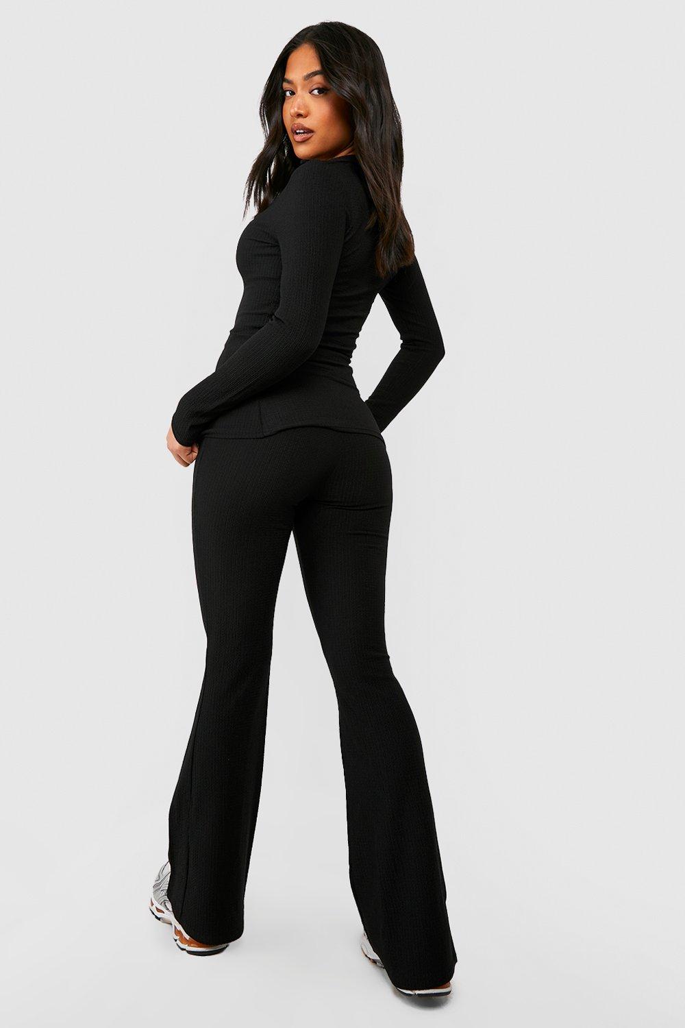 PixieGirl Petite Ribbed Flare Trouser - Black