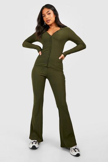 Petite Crinkle Rib Flare khaki