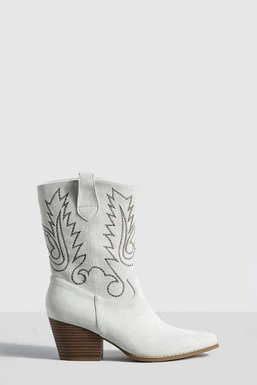 Grey Stitch Detail Western Cowboy Boots