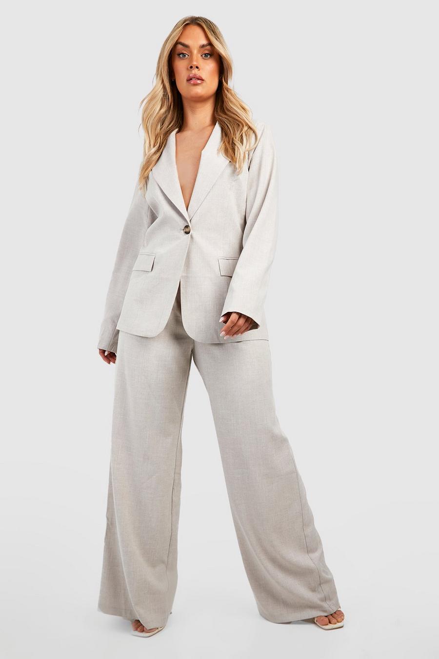 Plus Linen Look Relaxed Trousers, Taupe beis