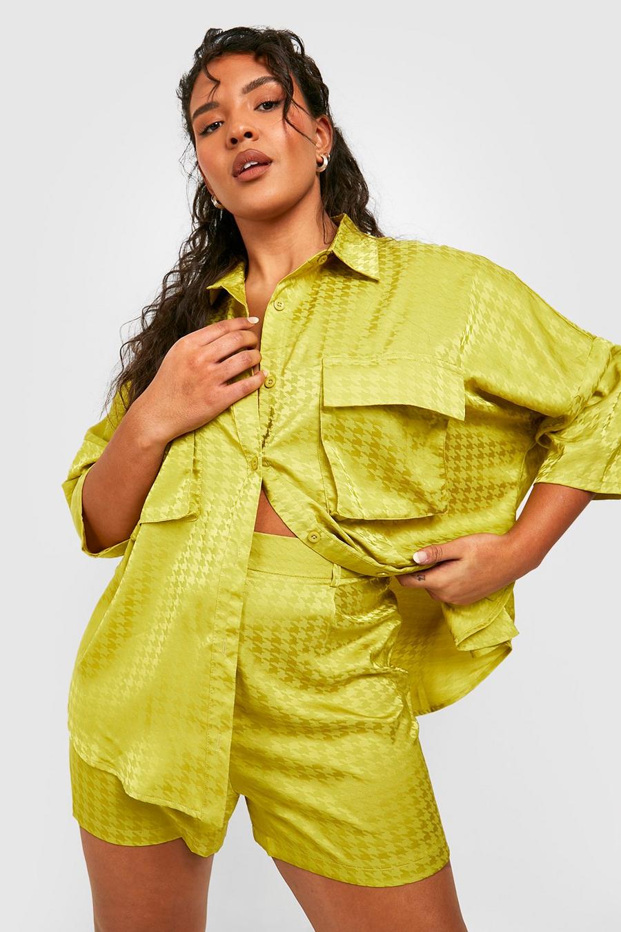Chartreuse Plus Satin Dogtooth Oversized Shirt image number 1