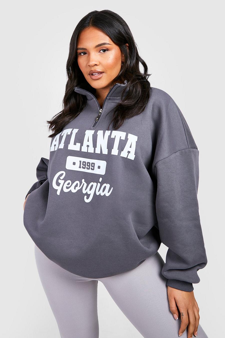 Steel grey Plus Atlanta Varsity Half Zip Sweatshirt