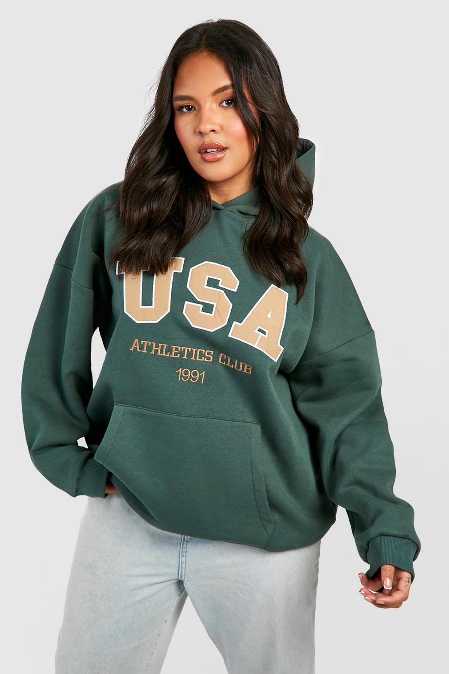 Khaki NYC Plus Oversized hoodie med applikation image number 1