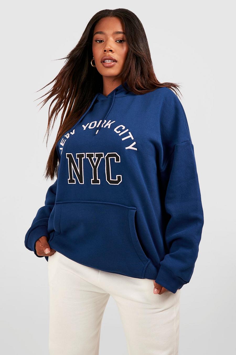 Navy blu oltremare Plus NYC Varsity Applique Oversized Hoodie