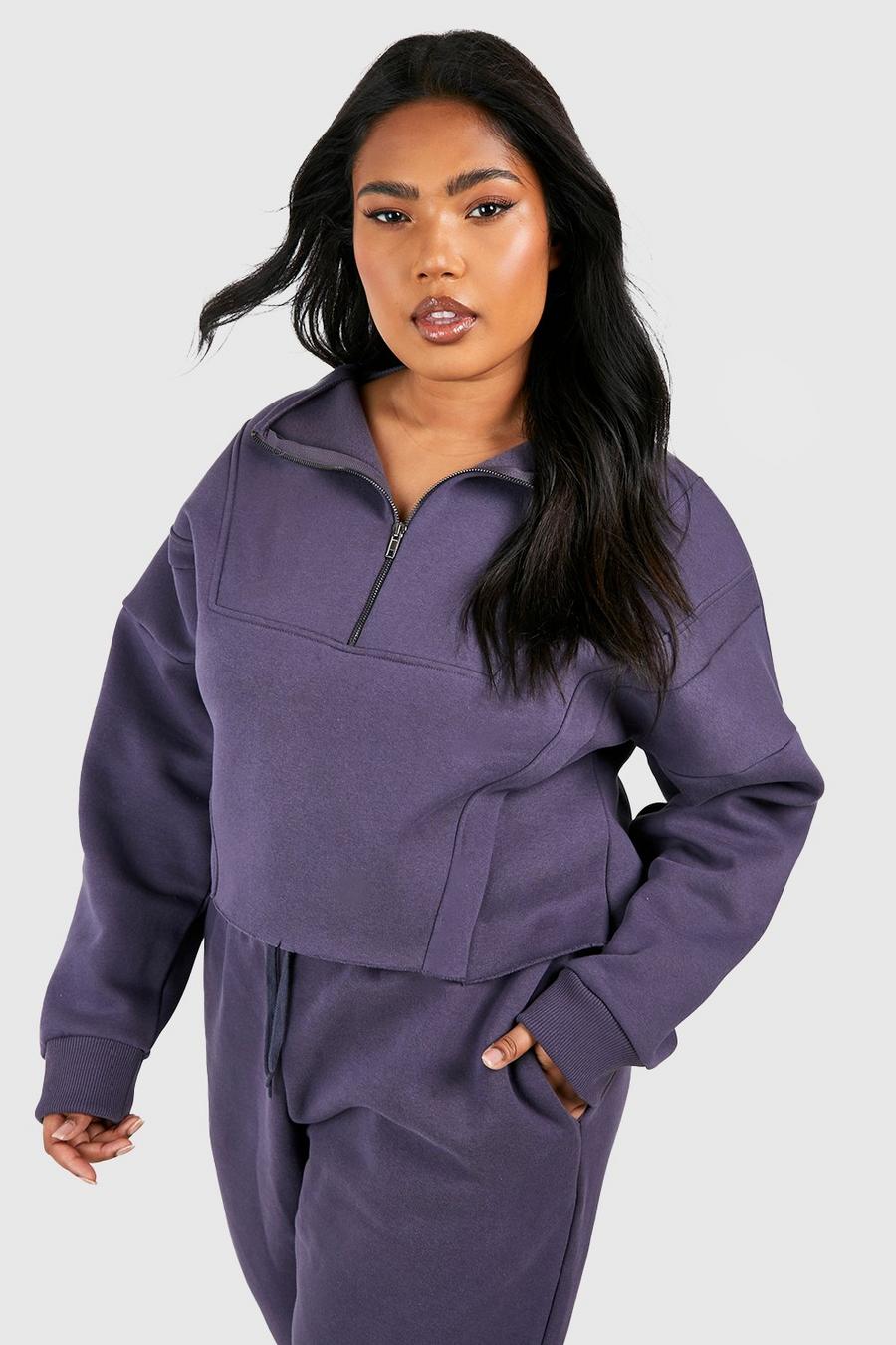 Charcoal Plus Sweatshirt med kort dragkedja och dekorativa sömmar image number 1