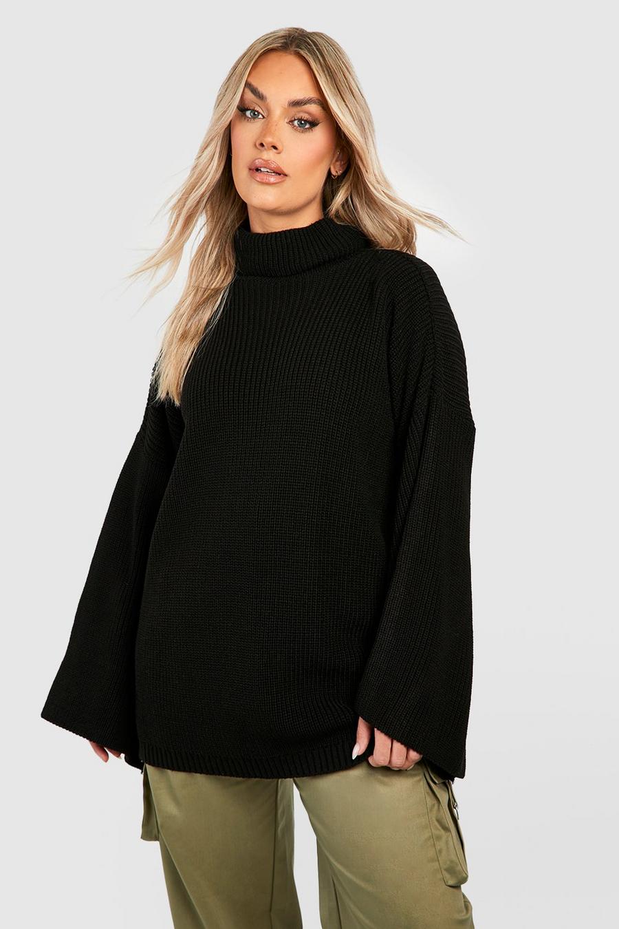 Black Plus Knitted Roll Neck Jumper 