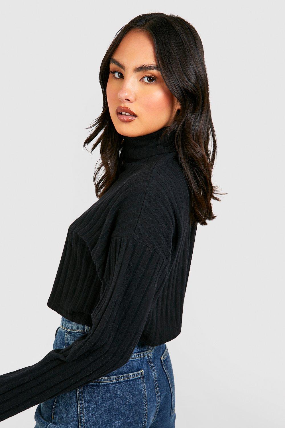 Brushed Jumbo Rib Funnel Neck Cropped Top