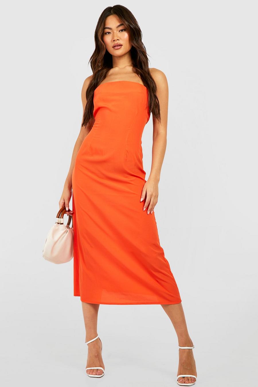 Orange Bandeau Midi Dress