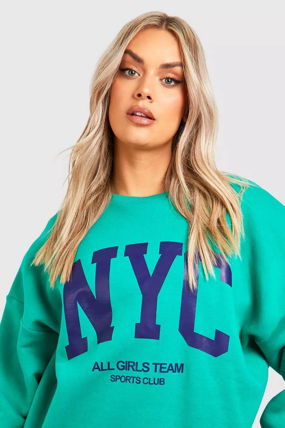 boohoo Plus NYC Varsity Oversized Sweatshirt - Navy - Size 24