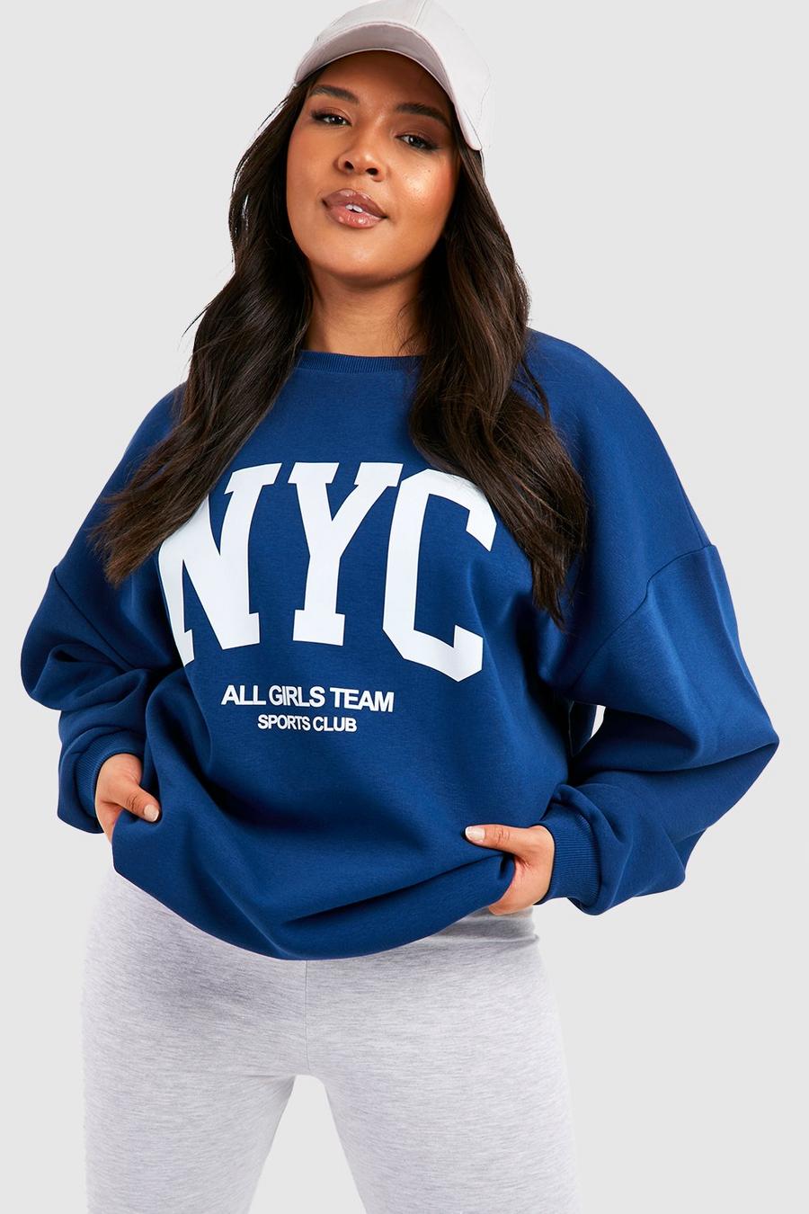 Grande taille - Sweat oversize universitaire N.Y.C, Navy image number 1