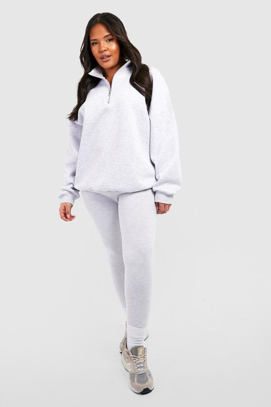 Grey marl gris Plus Oversized Half Zip Sweatshirt And Legging Set image number 1