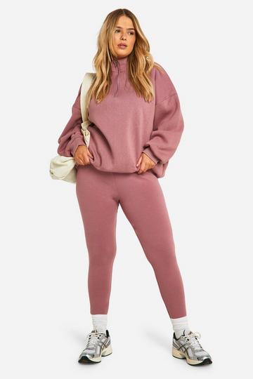 Plus Oversized Half Zip Sweatshirt And Legging Set rose