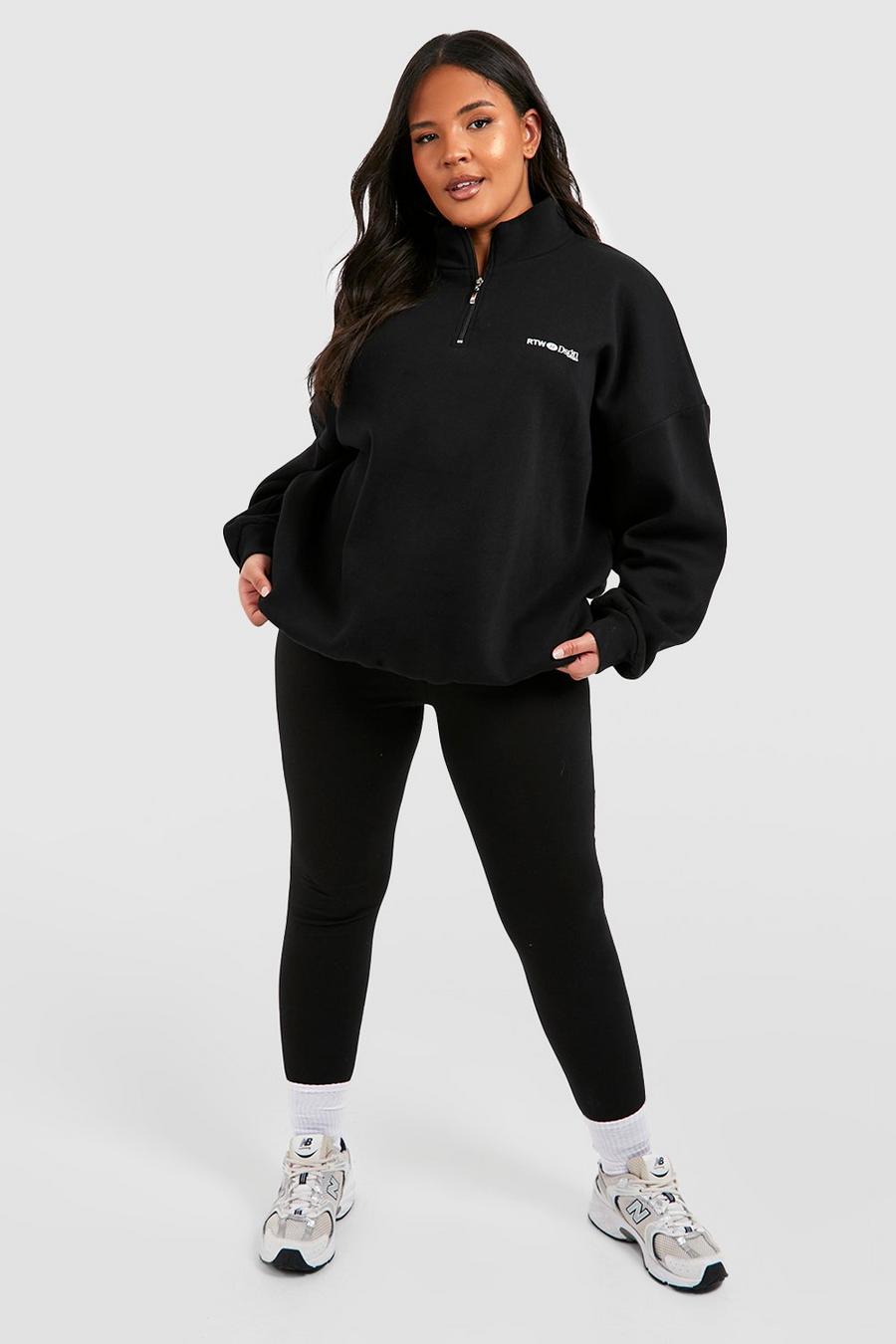 Black Plus Oversized Dsgn Half Zip Sweatshirt And Legging Set image number 1
