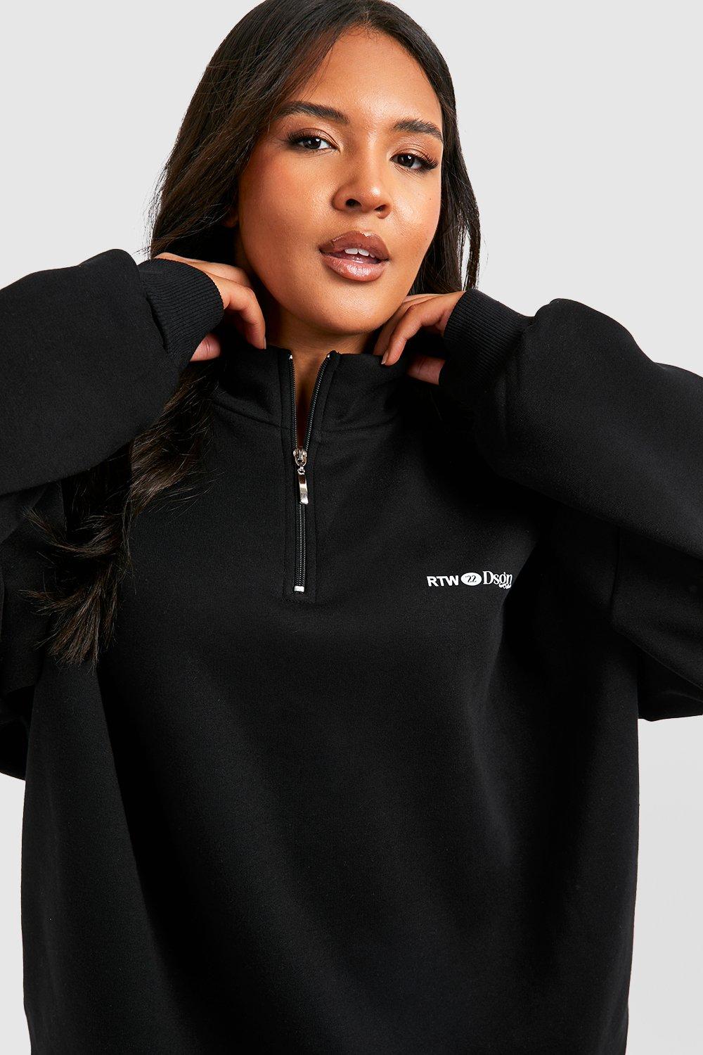 Dropship Plus Size Solid Zip Up Hoodie Sweatshirt & Pants Set