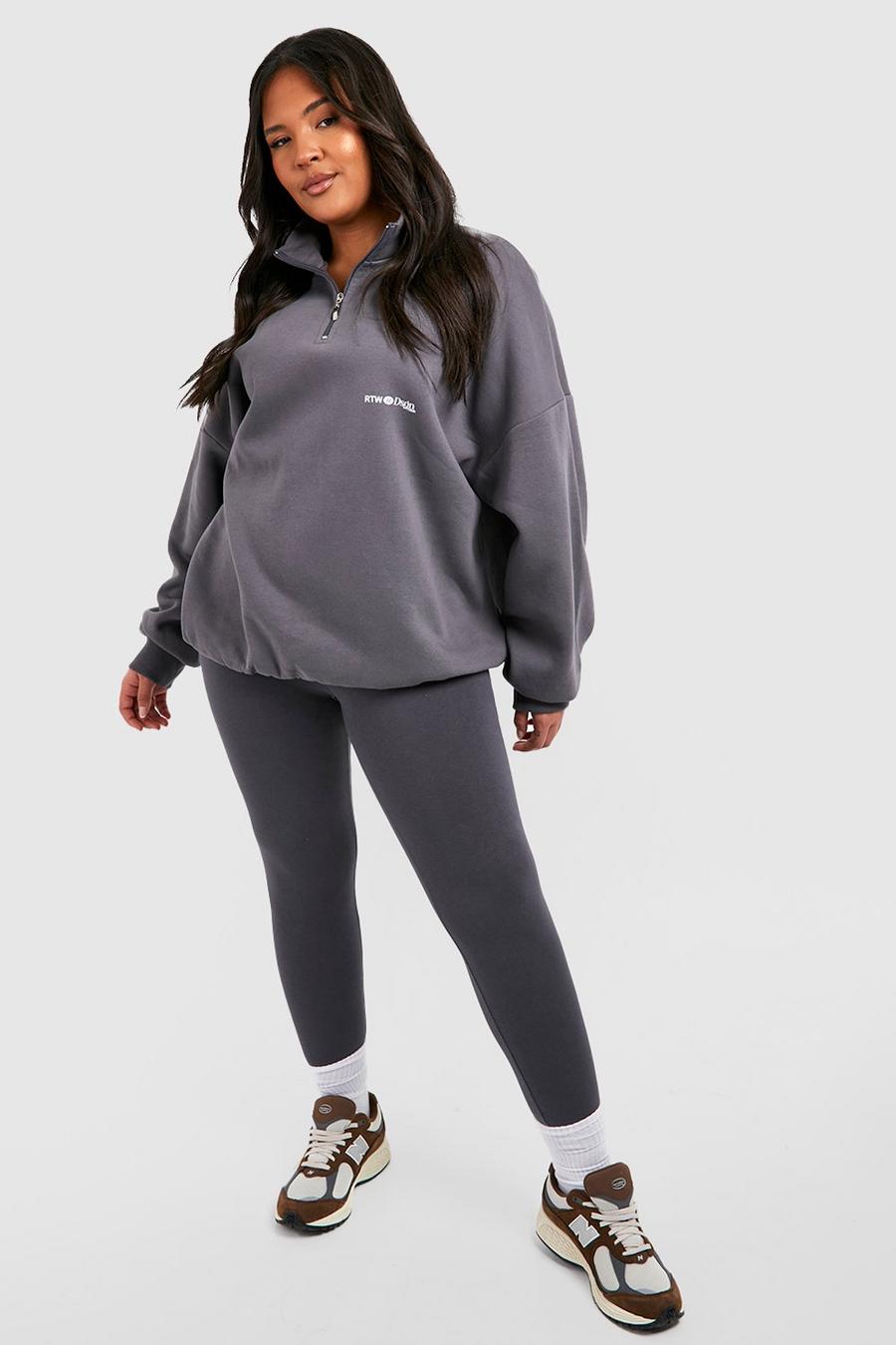 Oversize Oversize Sweatshirt mit halbem Reißverschluss & Leggings, Charcoal image number 1