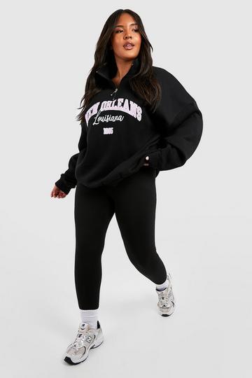 Plus Oversized Varisty Half Zip Sweatshirt And Legging black