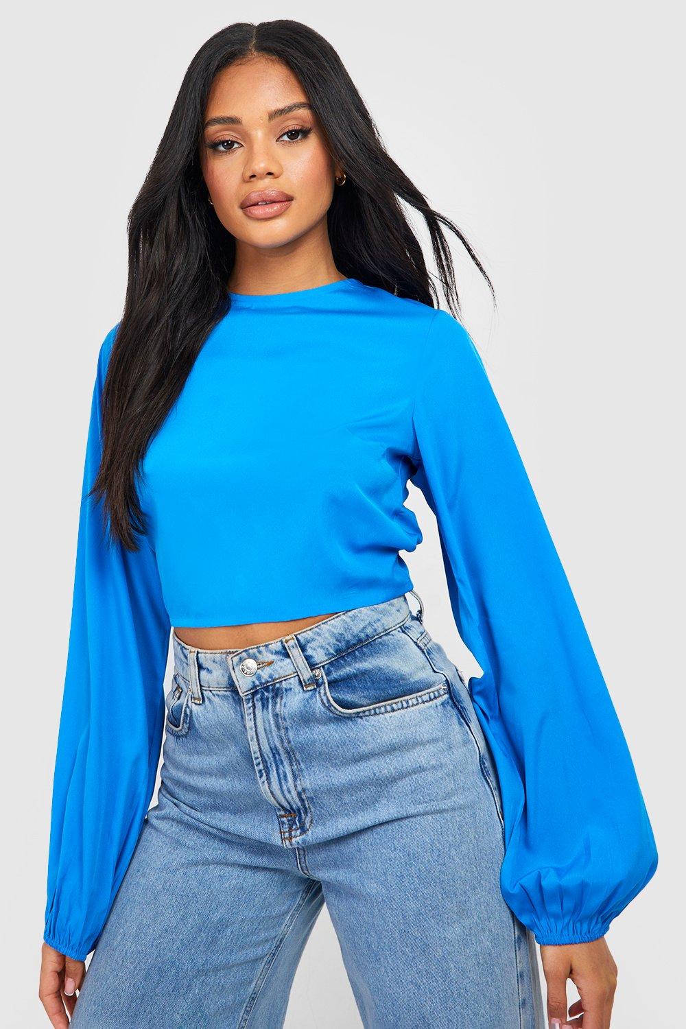 Tie Back Detail Balloon Sleeve Cropped Top | boohoo