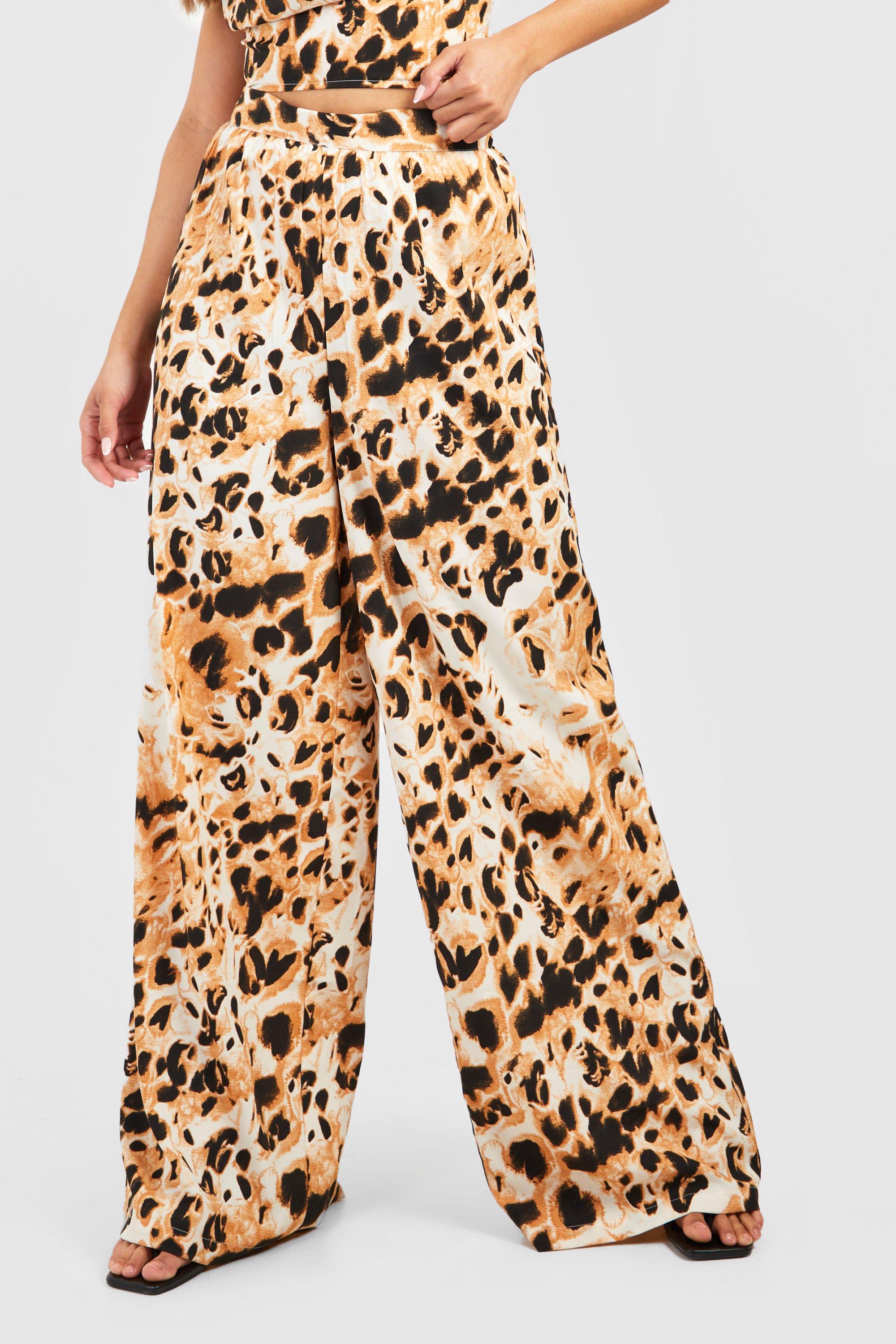 Wide leg clearance leopard trousers