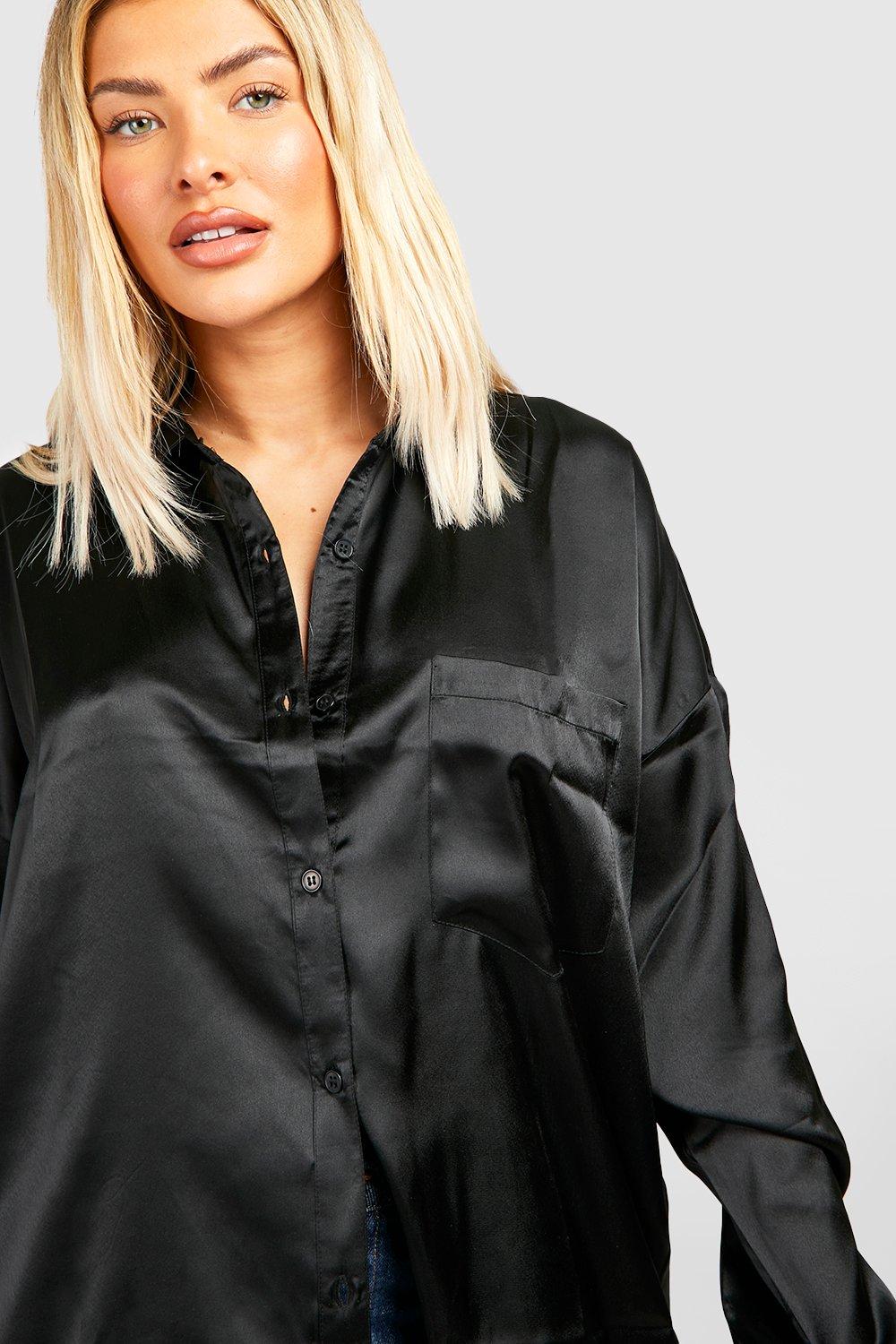 oversized black satin shirt