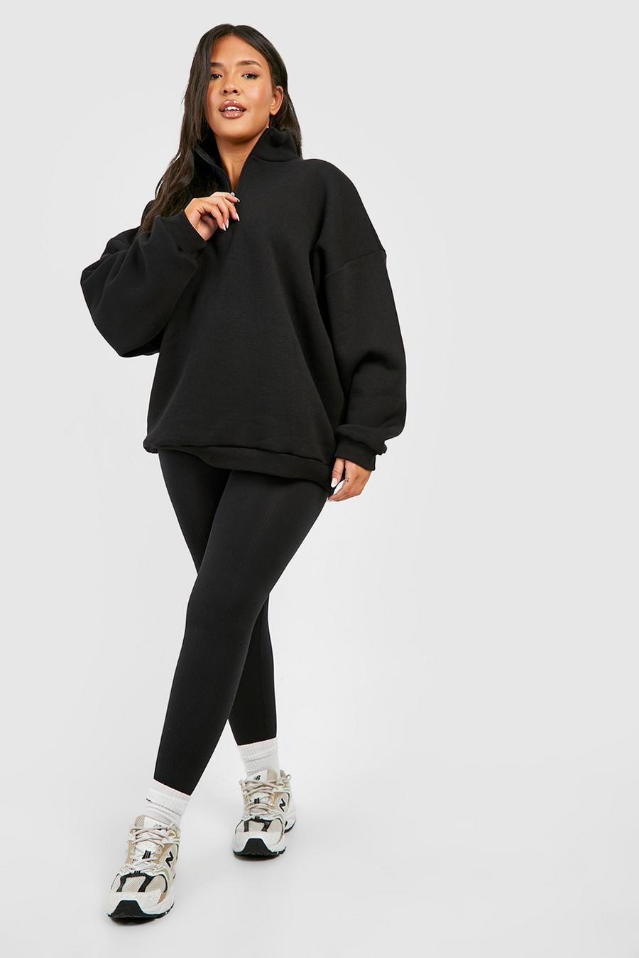 Black Plus Oversized sweatshirt med kort dragkedja image number 1