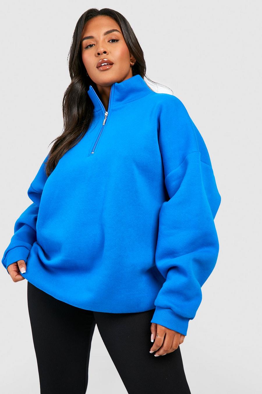Plus Oversize Sweatshirt mit halbem Reißverschluss, Cobalt blue