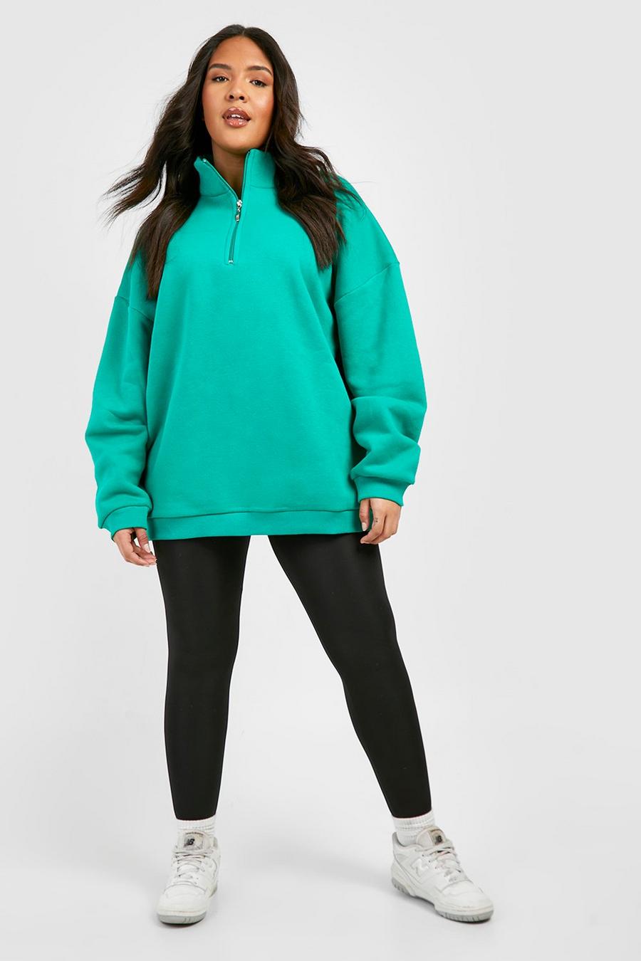 Women's Green Plus Oversized Half Zip Sweatshirt | Boohoo UK