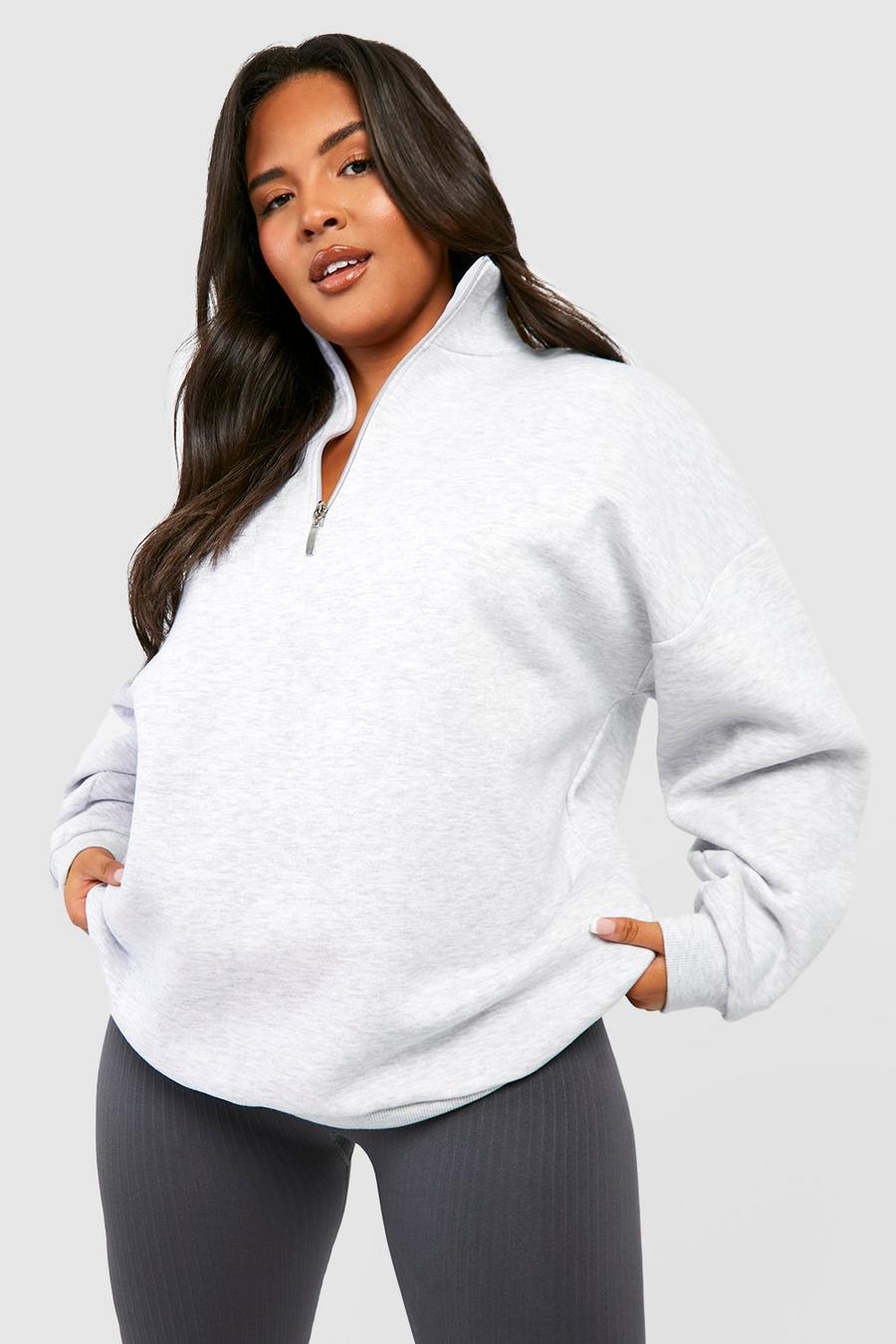 Grey marl Plus Oversized sweatshirt med kort dragkedja