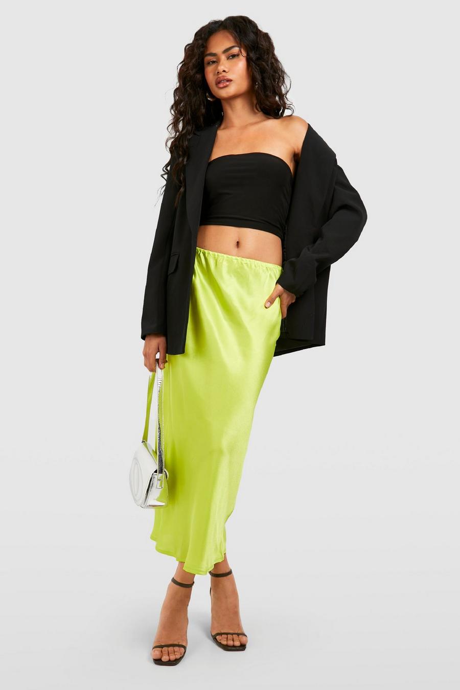 Chartreuse Bias Cut Satin Midaxi Skirt image number 1
