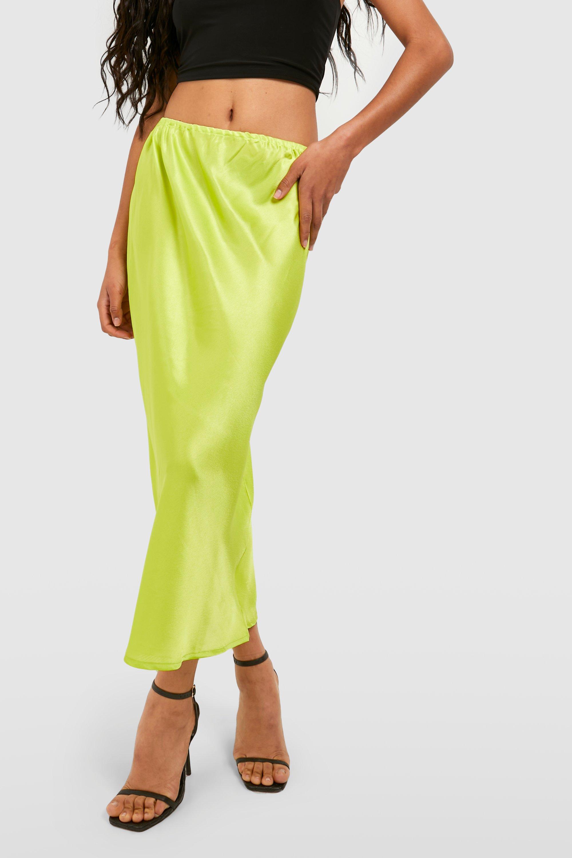 Satin midi shop skirt yellow