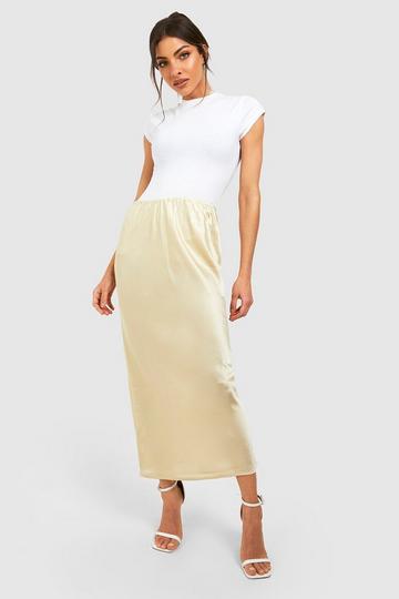 Satin Bias Cut Midi Skirt sand