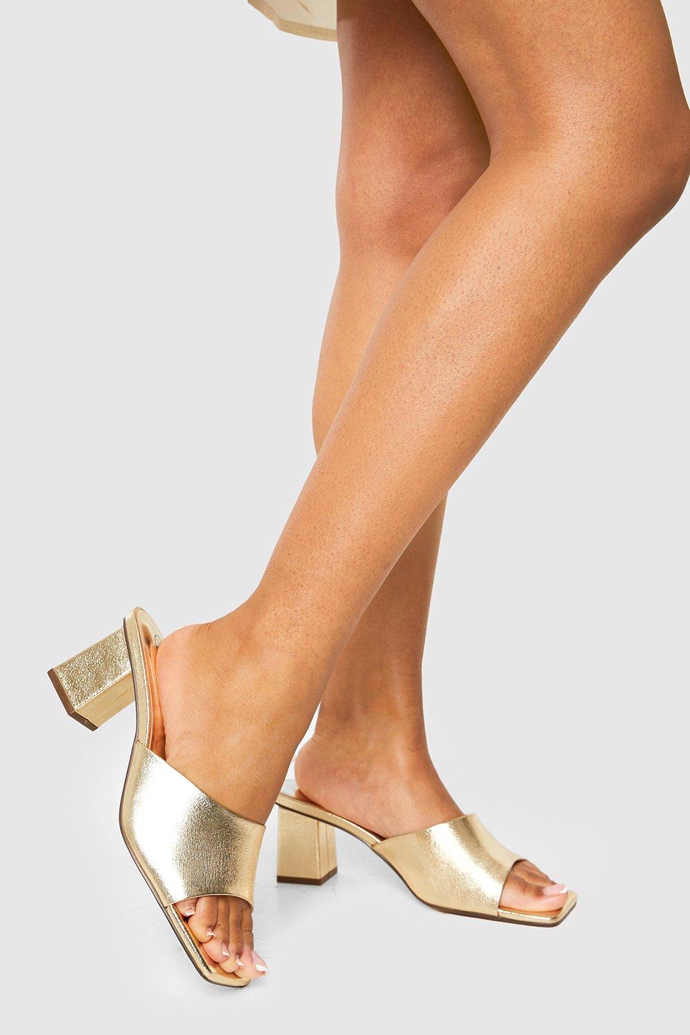 Gold mules shop heels