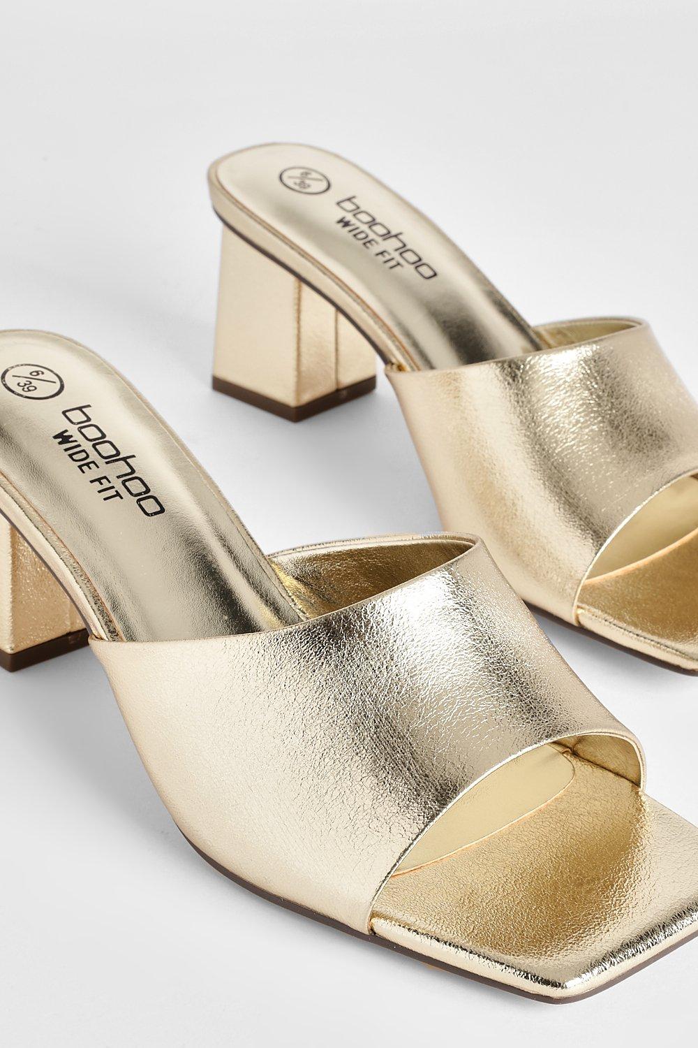 Gold block hot sale heel mules