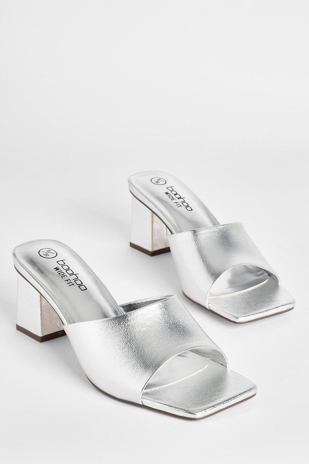 Silver shoes low heel wide clearance fit