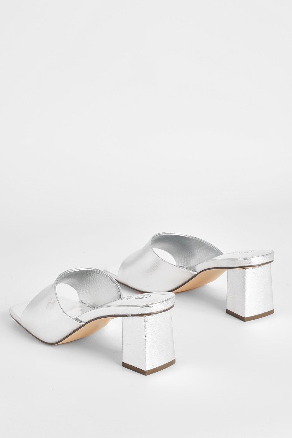 Wide Width Metallic Low Block Heeled Mule