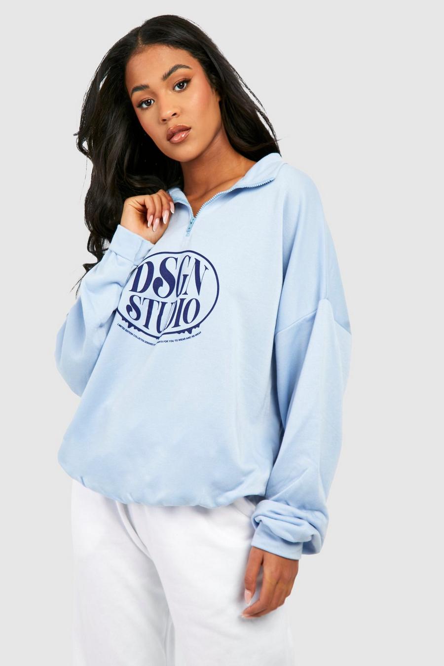 Tall Dsgn Studio Sweatshirt mit halbem Reißverschluss, Baby blue image number 1