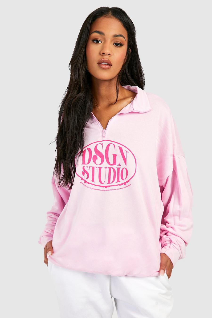 Tall Dsgn Studio Sweatshirt mit halbem Reißverschluss, Baby pink image number 1