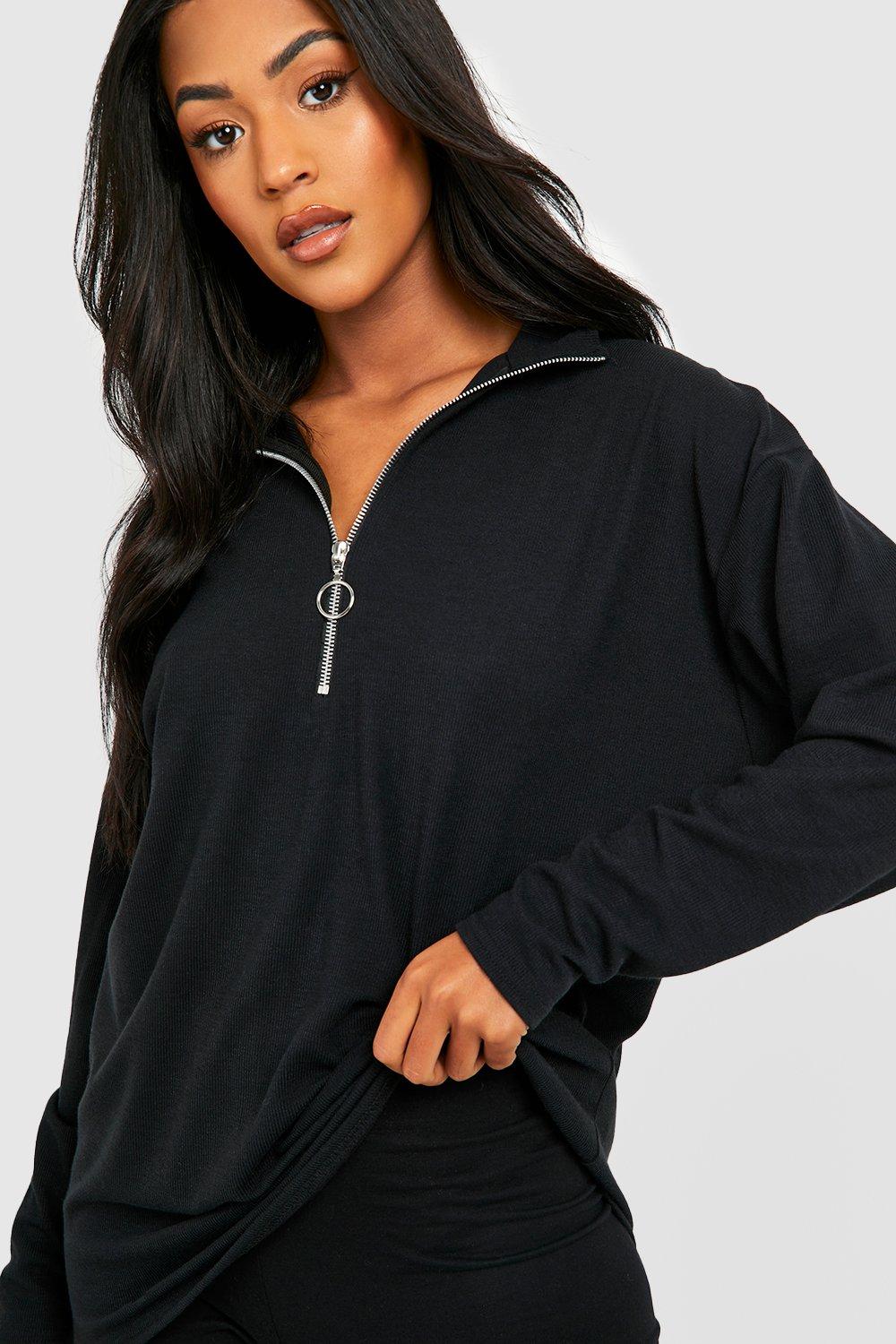 Tall Rib Half Zip Oversized Sweatshirt | boohoo