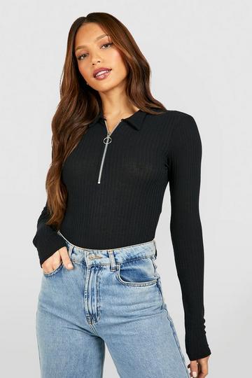 Tall Soft Rib Zip Longsleeve Bodysuit black