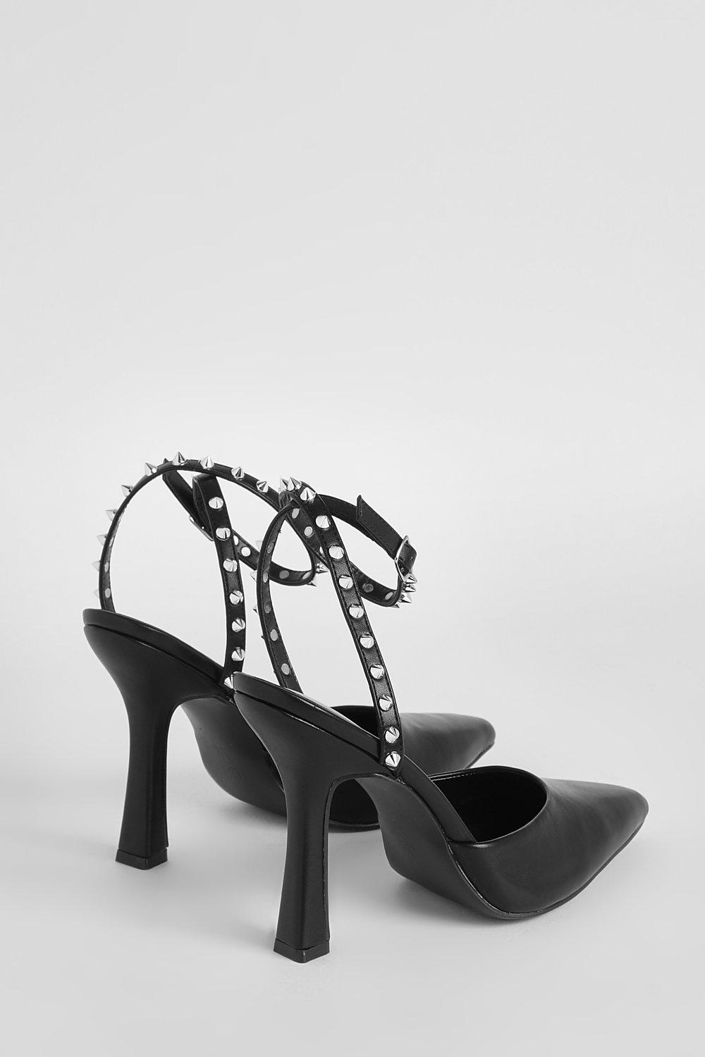 Wide Fit Stud Detail Two Part Court Shoe | boohoo