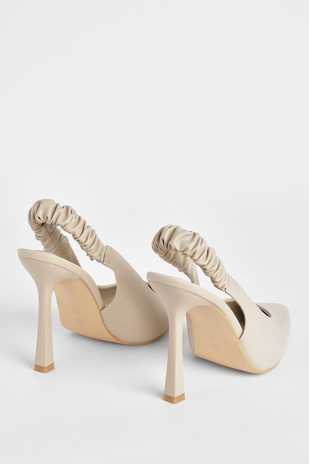 Wide Fit Ruched Sling Back Strap Detail Court Shoe