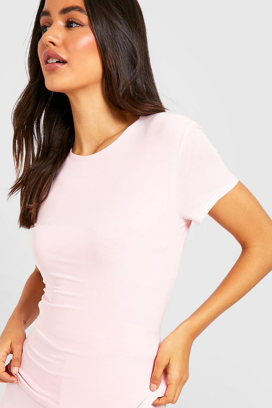 Pink Double Layer Slinky Short Sleeve Top image number 1