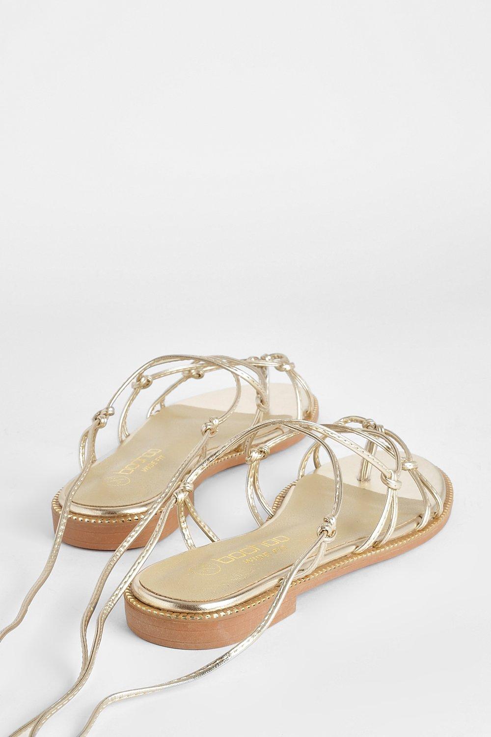 Wide Width Caged Detail Tie Up Flat Sandals