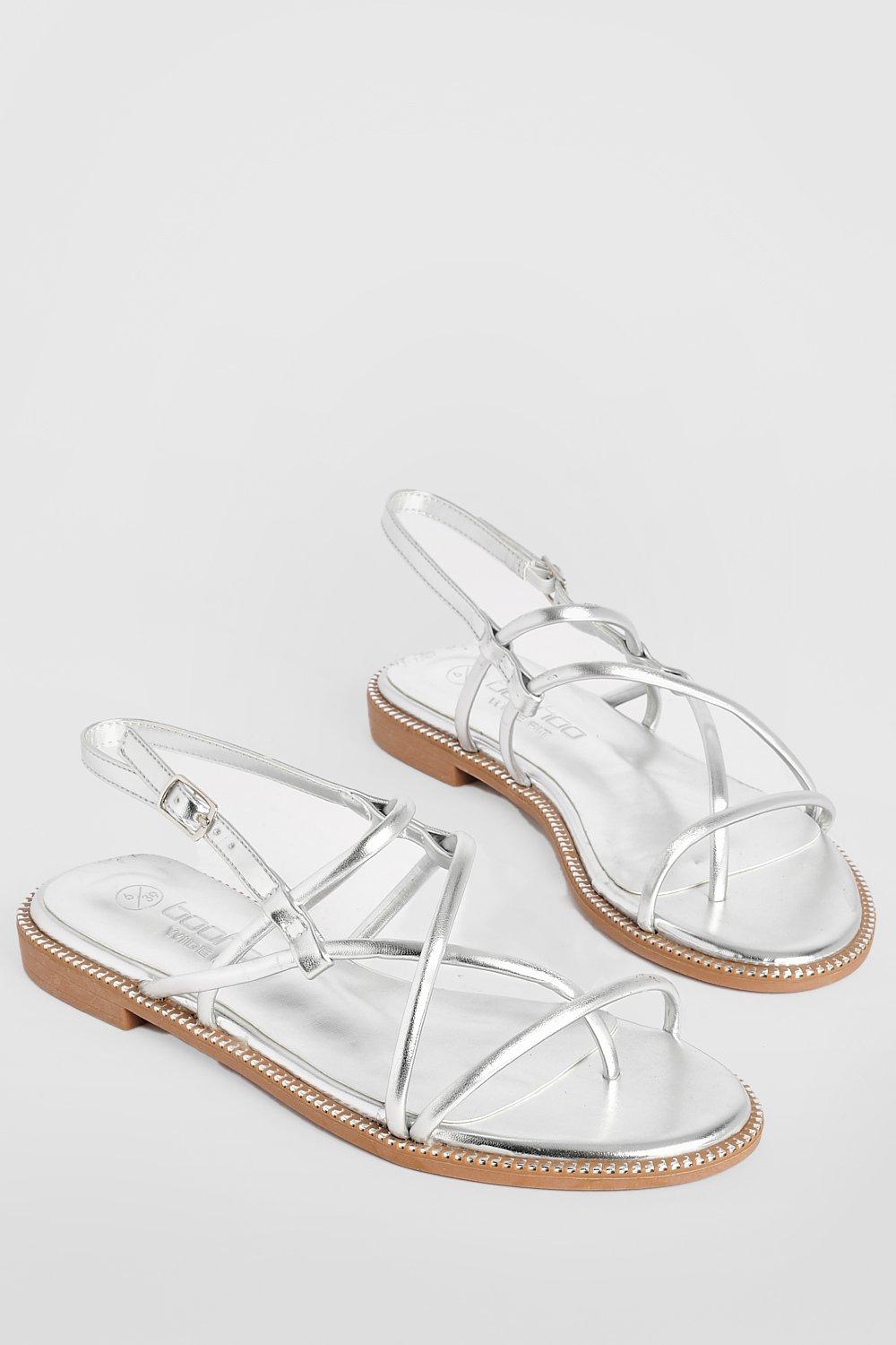 Wide fit flat hot sale silver sandals