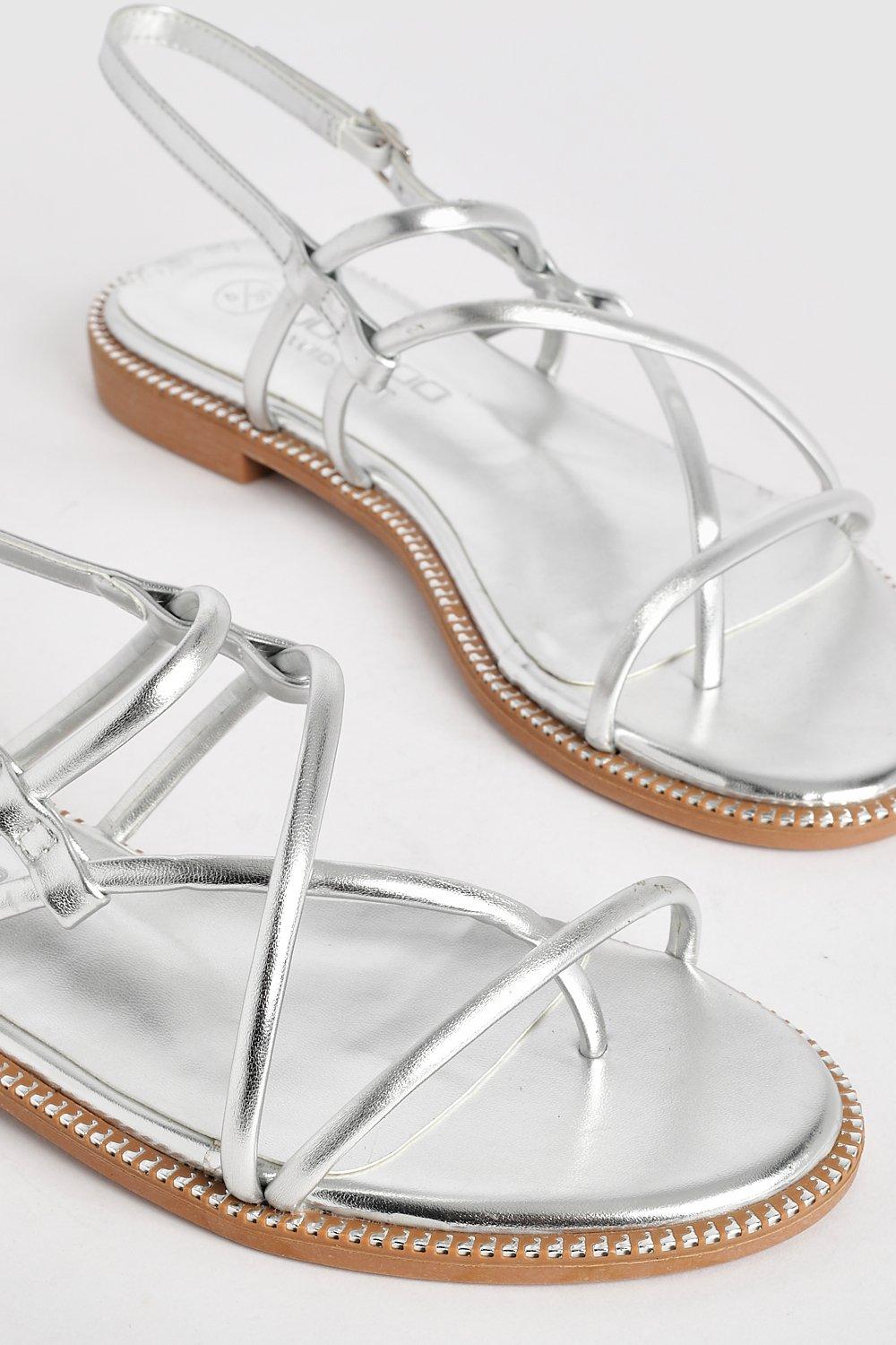 Silver strappy best sale flat sandals